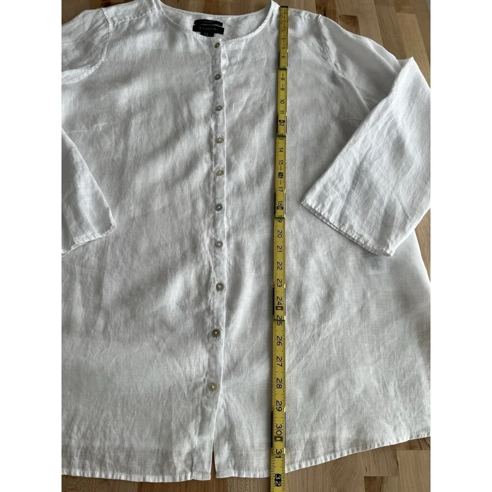 Tahari 100% Linen Long Sleeve Roll Tab Tunic Blouse Lagenlook Crisp White 1X - Picture 10 of 10